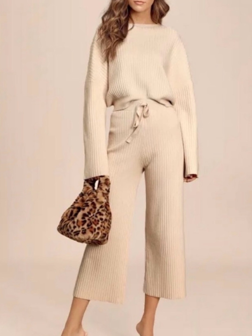 Lulus Cozy Ribbed Knit Lounge Set - Cropped Pants and Cropped Sweater